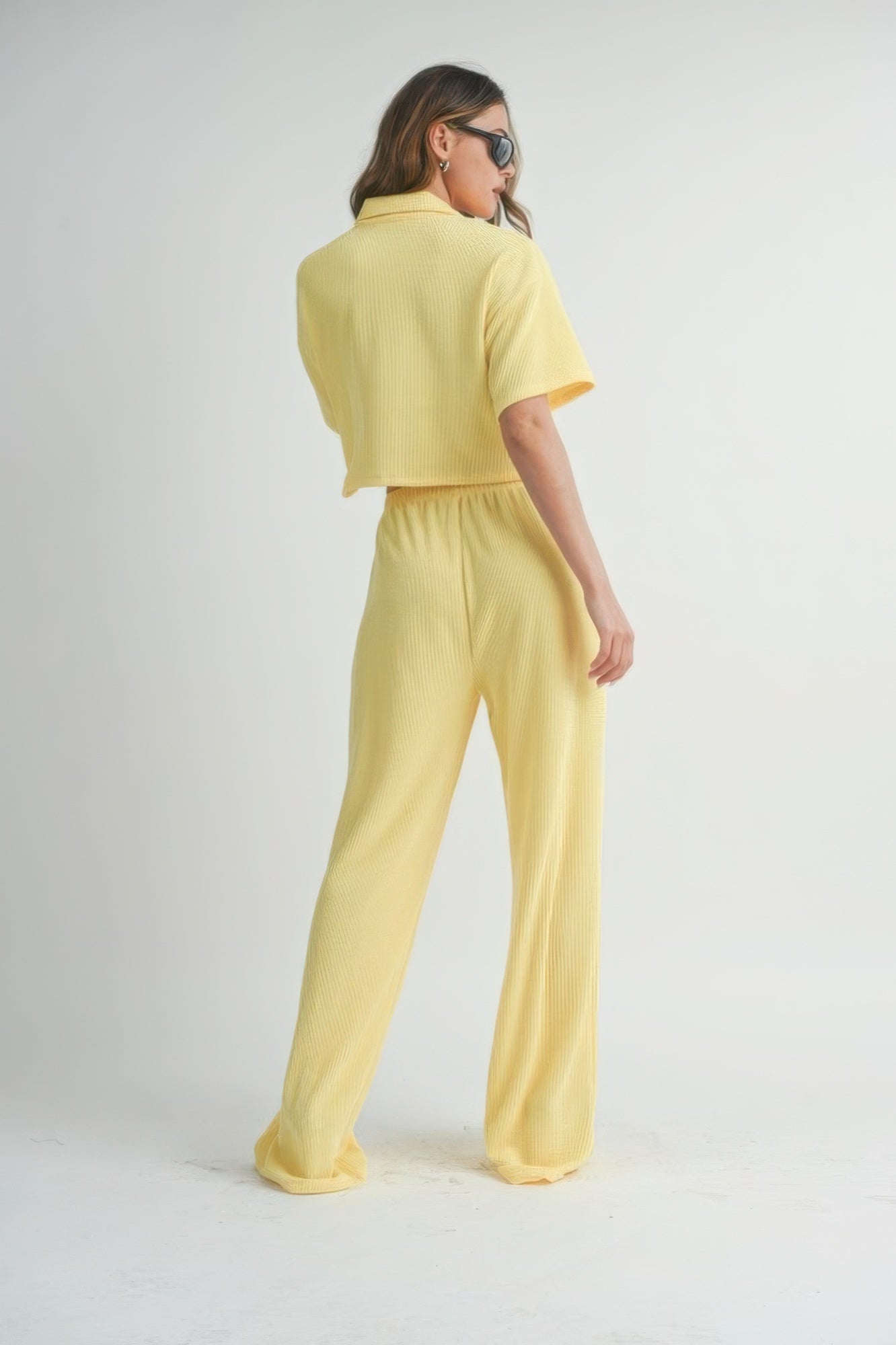 Lemon Drop Short Sleeve Crop Top and Pants Set Loungewear