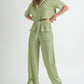 Sage Short Sleeve Crop Top and Pants Set Outfit Sets
