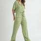 Sage Short Sleeve Crop Top and Pants Set Outfit Sets
