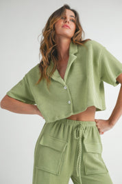 Sage Short Sleeve Crop Top and Pants Set Outfit Sets