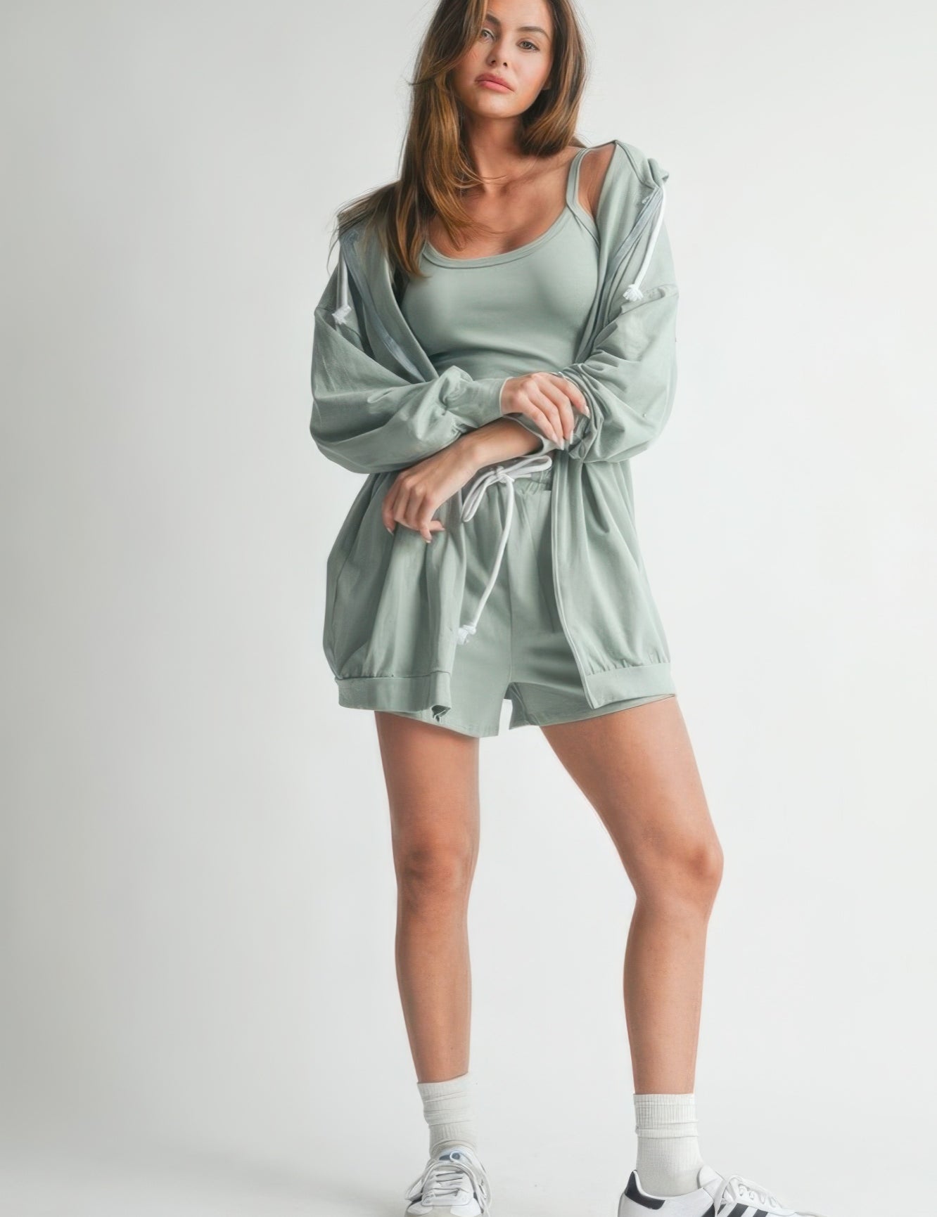 3-Piece Sage Sweater Top Shorts Outfit Set | Outfit Sets Daverri Fashions