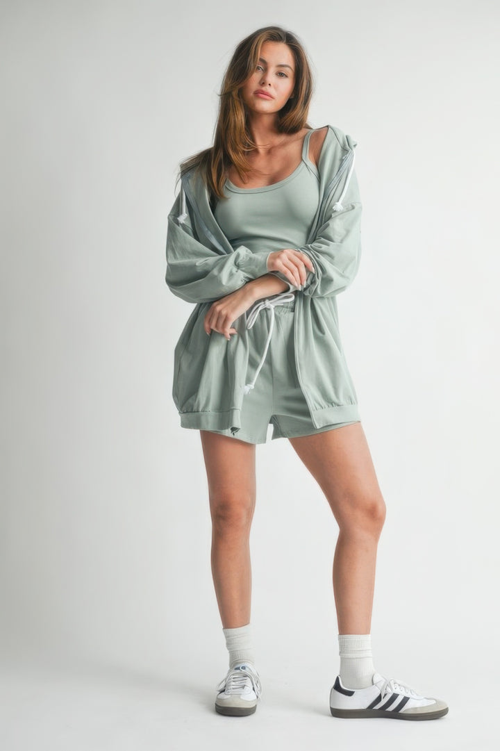 3-Piece Sage Sweater Top Shorts Outfit Set Outfit Sets