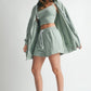 3-Piece Sage Sweater Top Shorts Outfit Set Short Sets
