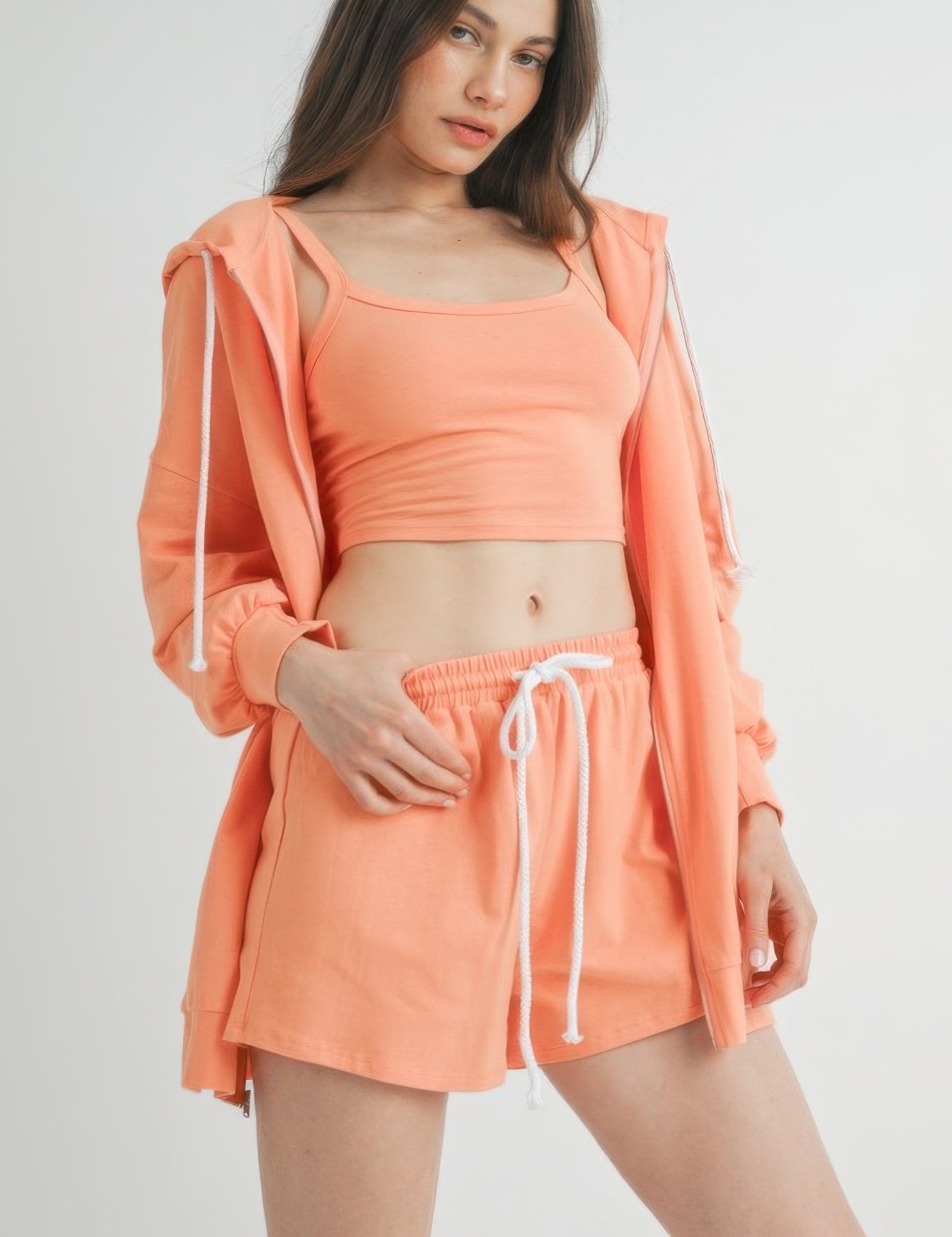 L 3-Piece Tangerine Sweater Top Shorts Outfit Set | Outfit Sets Daverri Fashions
