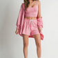 3 Piece Rose Sweater Top Shorts Outfit Set Short Sets