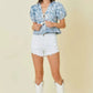 Denim Embroidered Crop Top With Front Tie Detail - DAVERRI FASHIONS