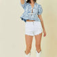 Denim Embroidered Crop Top With Front Tie Detail - DAVERRI FASHIONS