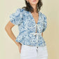 Denim Embroidered Crop Top With Front Tie Detail - DAVERRI FASHIONS