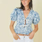 Denim Embroidered Crop Top With Front Tie Detail - DAVERRI FASHIONS