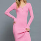 Pink Henley Neck Midi Sweater Dress L Midi Dresses