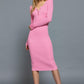 Pink Henley Neck Midi Sweater Dress Midi Dresses