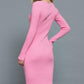 Pink Henley Neck Midi Sweater Dress Midi Dresses
