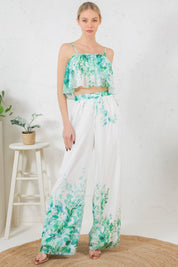 Printed Crop Top & Wide Leg Long Pants Set Outfit Sets