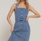Button Down Placket Stretch Denim Dress L Midi Dresses