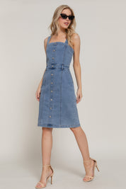 Button Down Placket Stretch Denim Dress | Midi Dresses Daverri Fashions