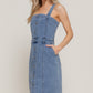 Button Down Placket Stretch Denim Dress Midi Dresses