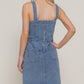 Button Down Placket Stretch Denim Dress Midi Dresses