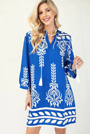 Blue Blue 3/4 Sleeve Boho Mini Dress | Mini Dresses Daverri Fashions