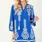 Blue 3/4 Sleeve Boho Mini Dress Blue Mini Dresses