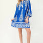 Blue 3/4 Sleeve Boho Mini Dress Mini Dresses