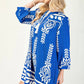Blue 3/4 Sleeve Boho Mini Dress Mini Dresses