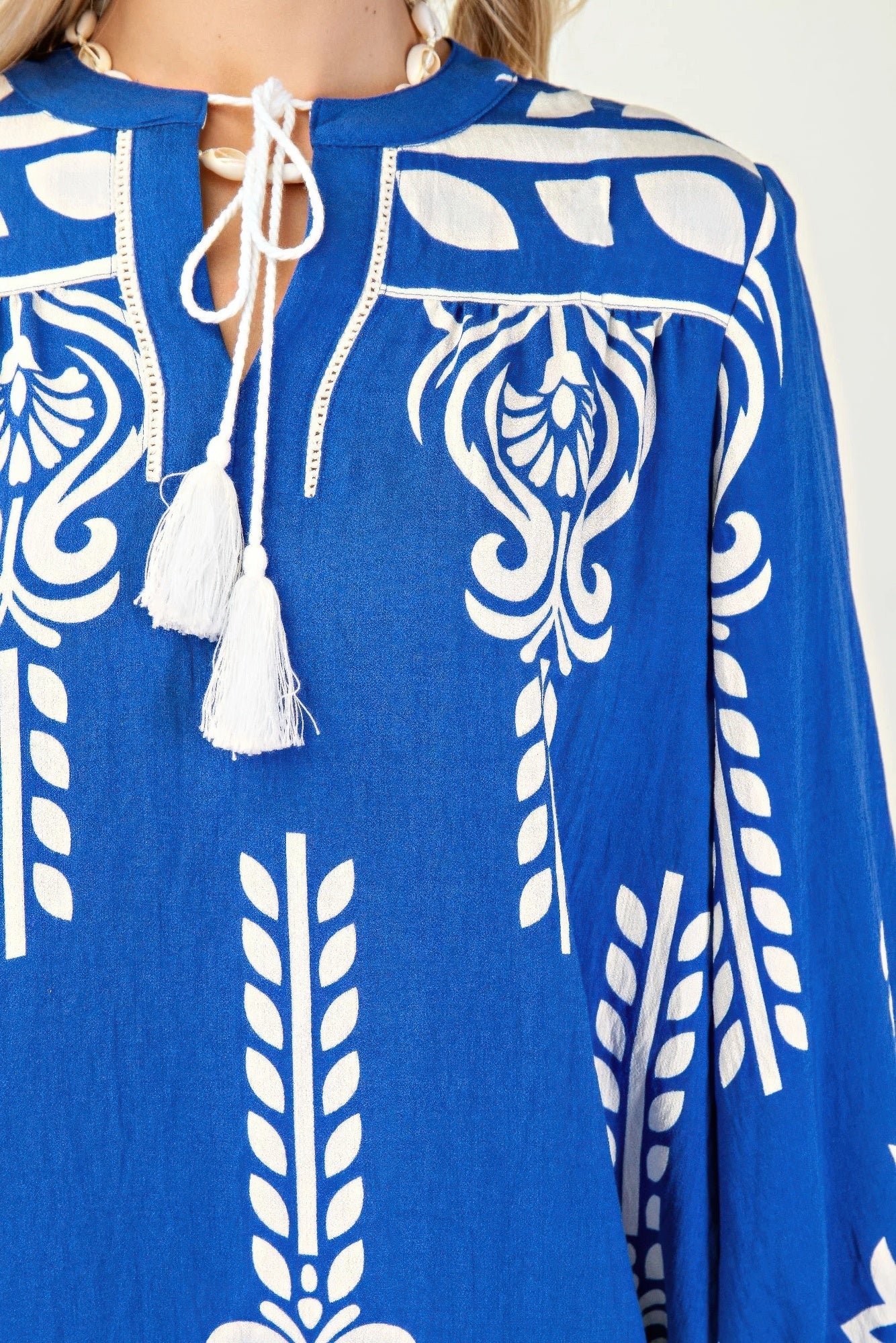 Blue 3/4 Sleeve Boho Mini Dress Mini Dresses
