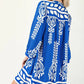 Blue 3/4 Sleeve Boho Mini Dress Mini Dresses