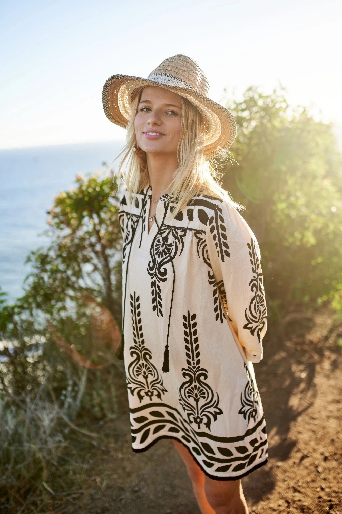 White 3/4 Sleeve Boho Mini Dress | Mini Dresses Daverri Fashions