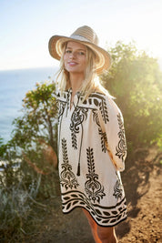 White 3/4 Sleeve Boho Mini Dress | Mini Dresses Daverri Fashions