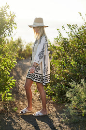 White 3/4 Sleeve Boho Mini Dress | Mini Dresses Daverri Fashions