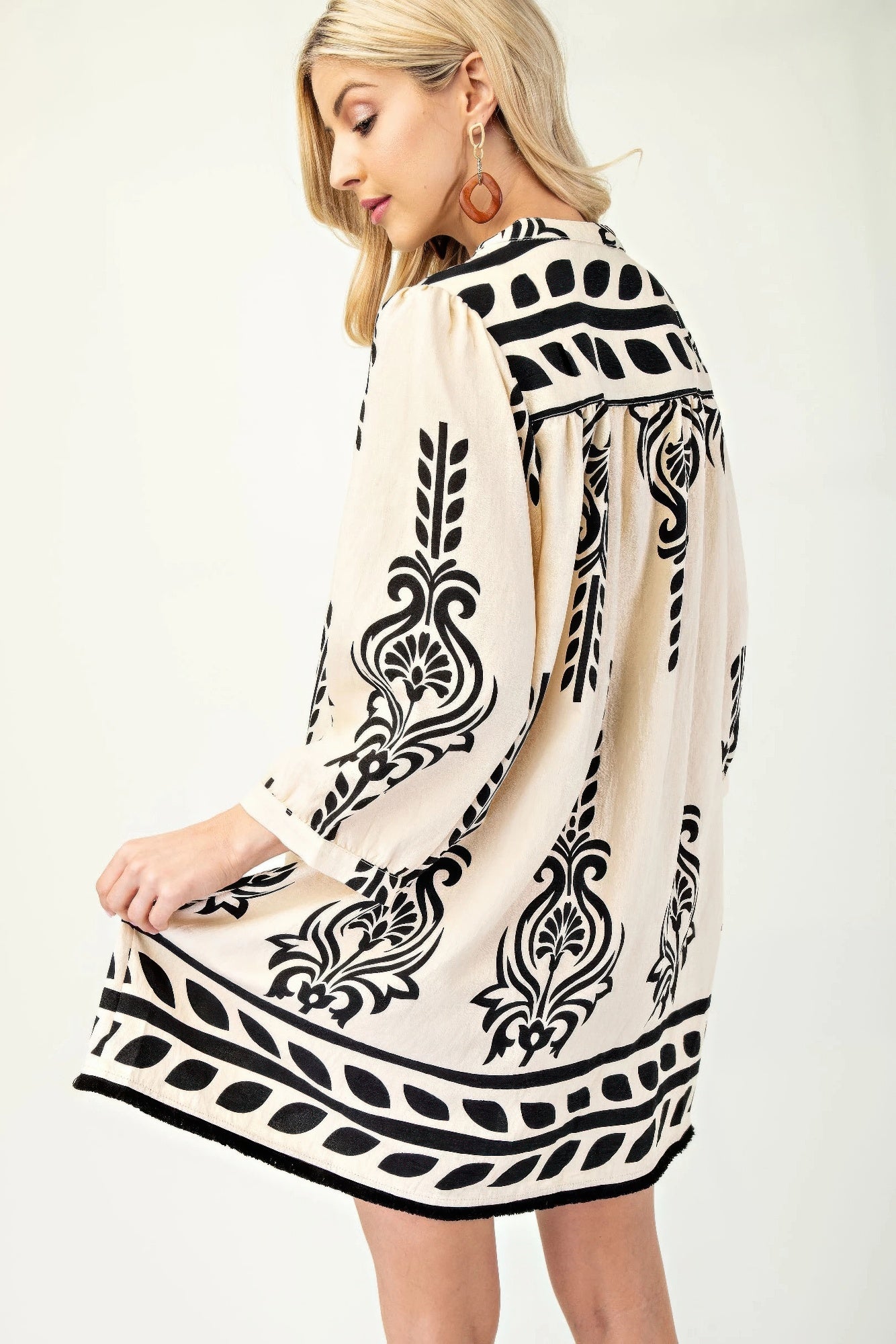 White 3/4 Sleeve Boho Mini Dress | Mini Dresses Daverri Fashions