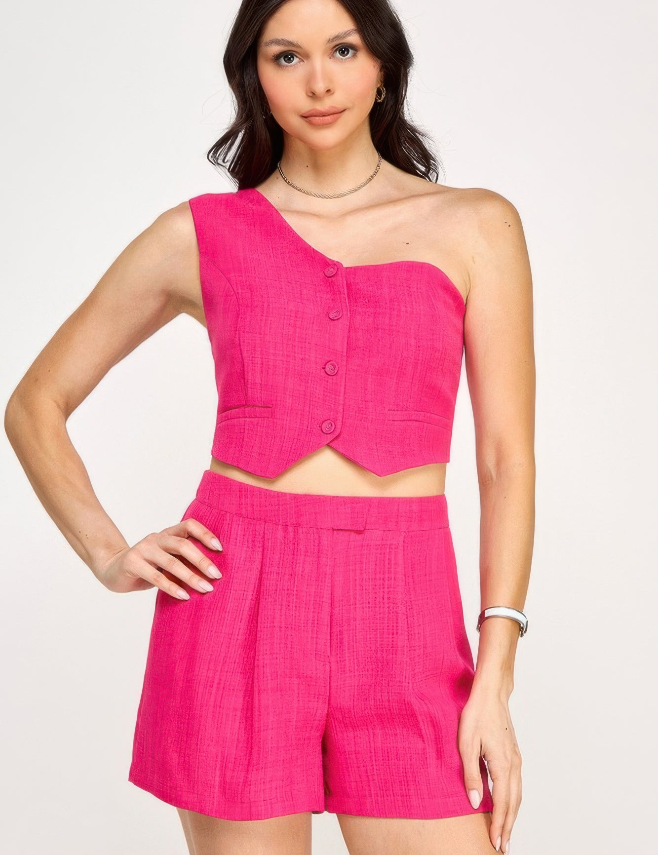 L One Shoulder Vest And Shorts Set | Outfit Sets Daverri Fashions