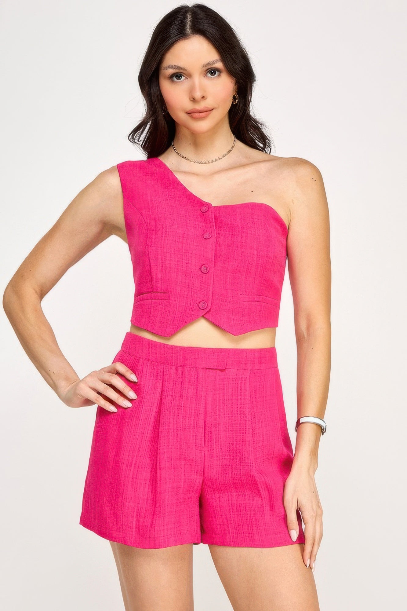 One Shoulder Vest And Shorts Set L