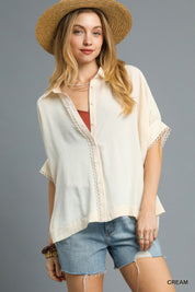 L Fresh Flair Scallop Trim Blouse | Daverri Fashions