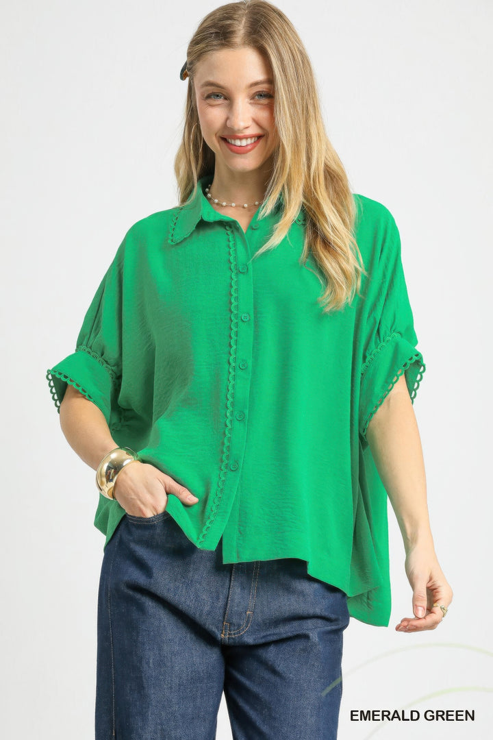 Fresh Flair Scallop Trim Blouse L
