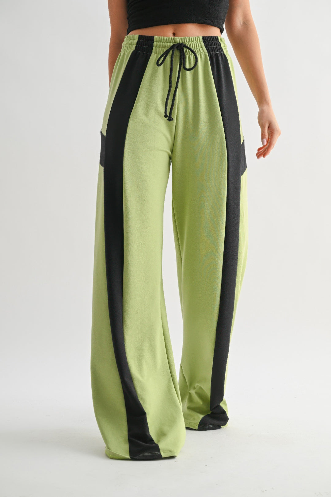 Color Block Wide Leg Lounge Pants M Green Pants