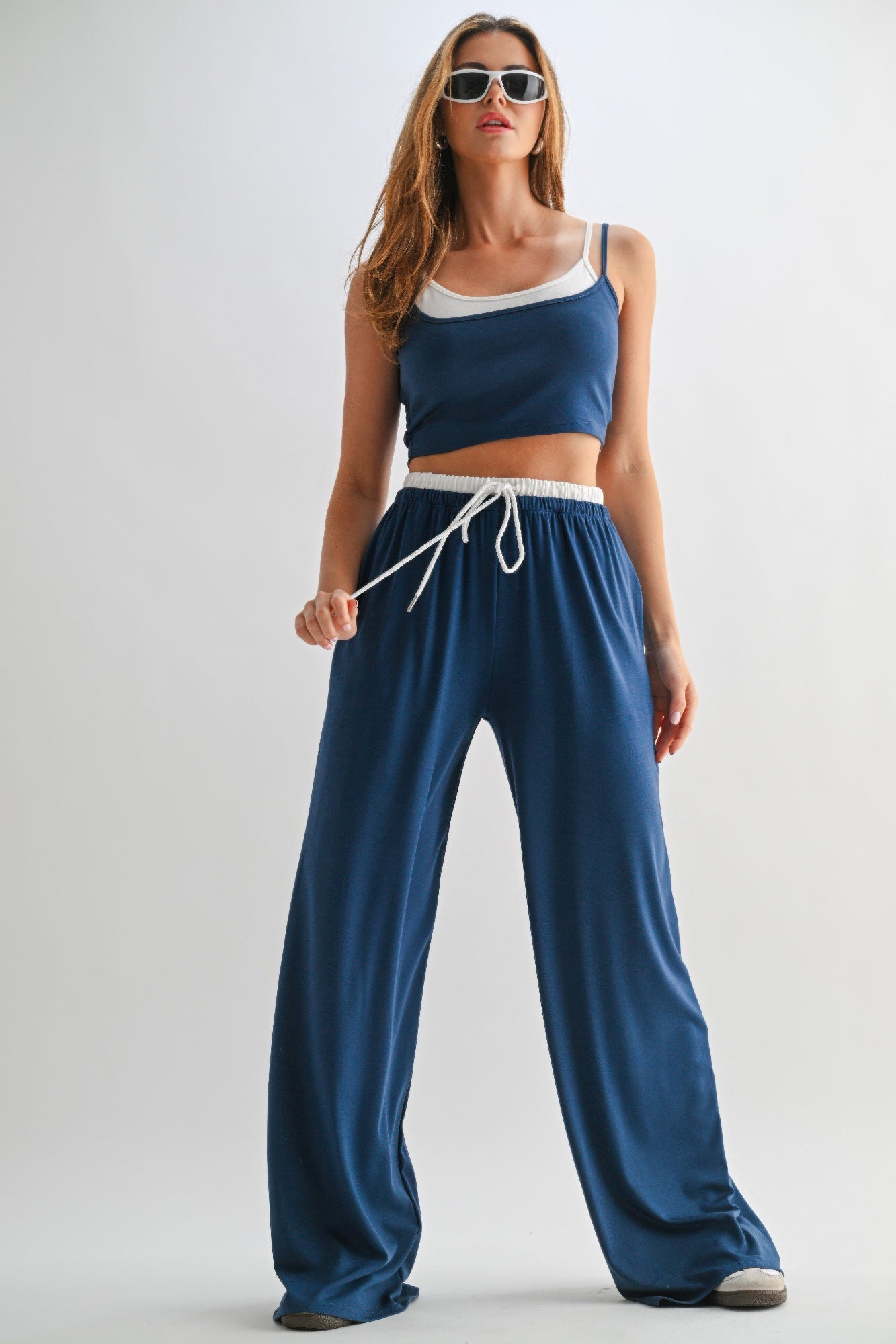 Drawstring Lounge Pants & Crop Top Set L