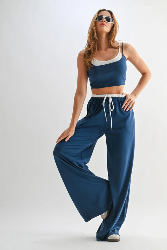 Drawstring Lounge Pants & Crop Top Set - DAVERRI FASHIONS