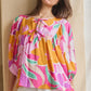 Geo Floral Printed Batwing Sleeve Top Tops