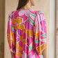 Geo Floral Printed Batwing Sleeve Top Tops