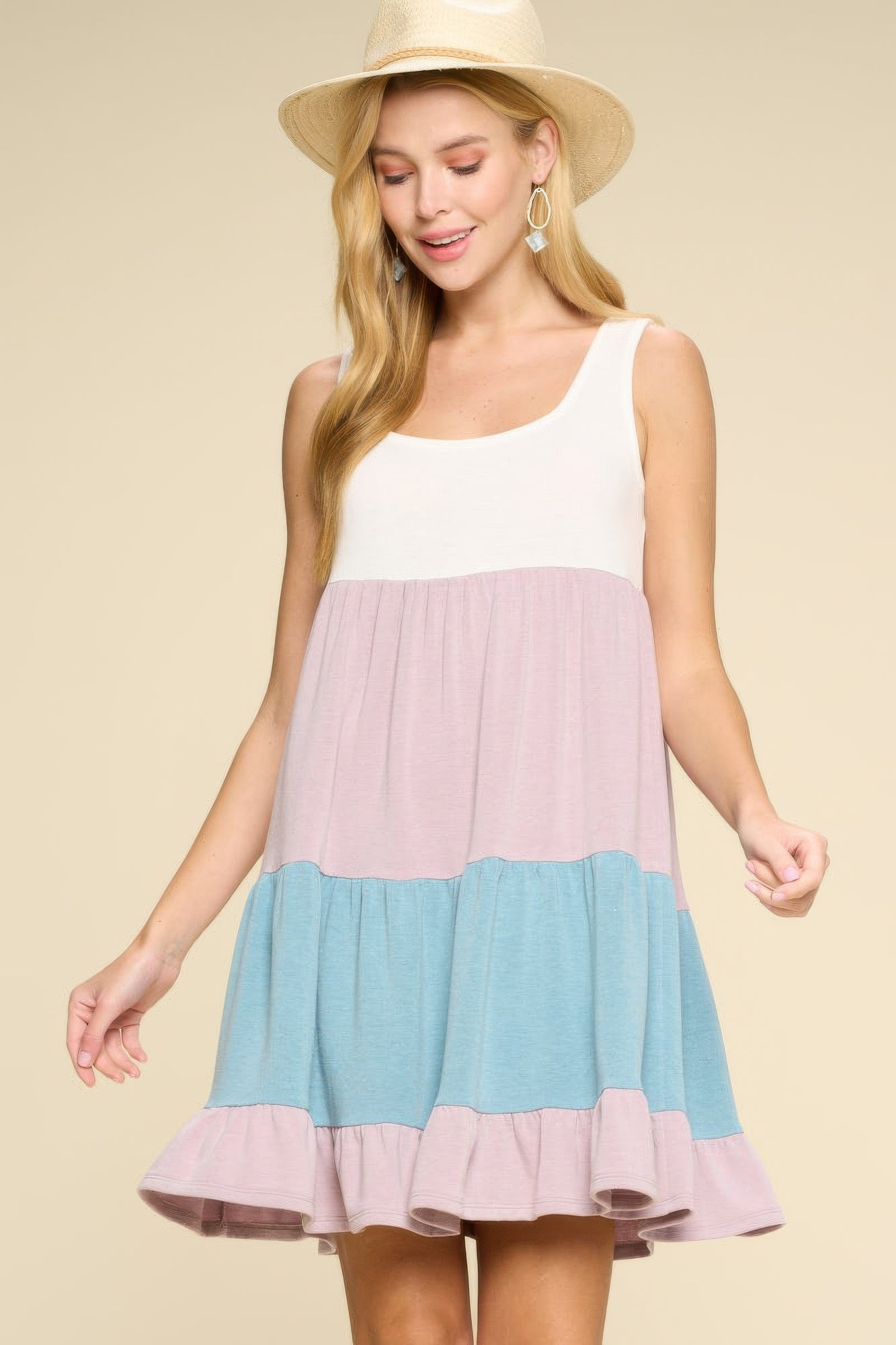 Mauve Multicolor Color Block Babydoll Dress L Mini Dresses