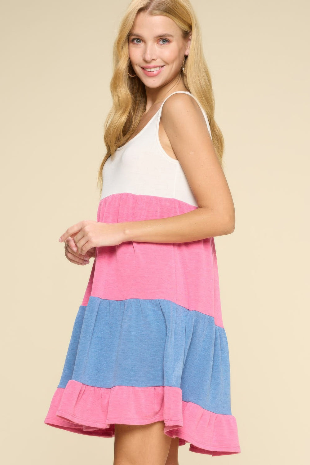 Pink MulticolorColor Block Babydoll Dress Mini Dresses