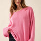 Solid Rib-knit Pink Oversized Boatneck Sweater L Sweaters