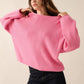 Solid Rib-knit Pink Oversized Boatneck Sweater Sweaters