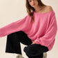 Solid Rib-knit Pink Oversized Boatneck Sweater Sweaters