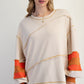 Cotton Color Mix Embroidered Washed Pullover L Tops