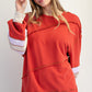 Boho Red Cotton Color Mix Embroidered Washed Pullover L Tops