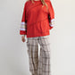 Boho Red Cotton Color Mix Embroidered Washed Pullover Tops