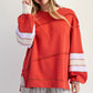 Boho Red Cotton Color Mix Embroidered Washed Pullover Tops