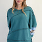 Teal Cotton Color Mix Embroidered Washed Pullover L Tops